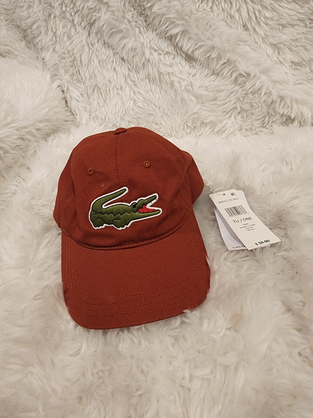 Lacoste Kids Rust Red-Brown Crocodile Cap